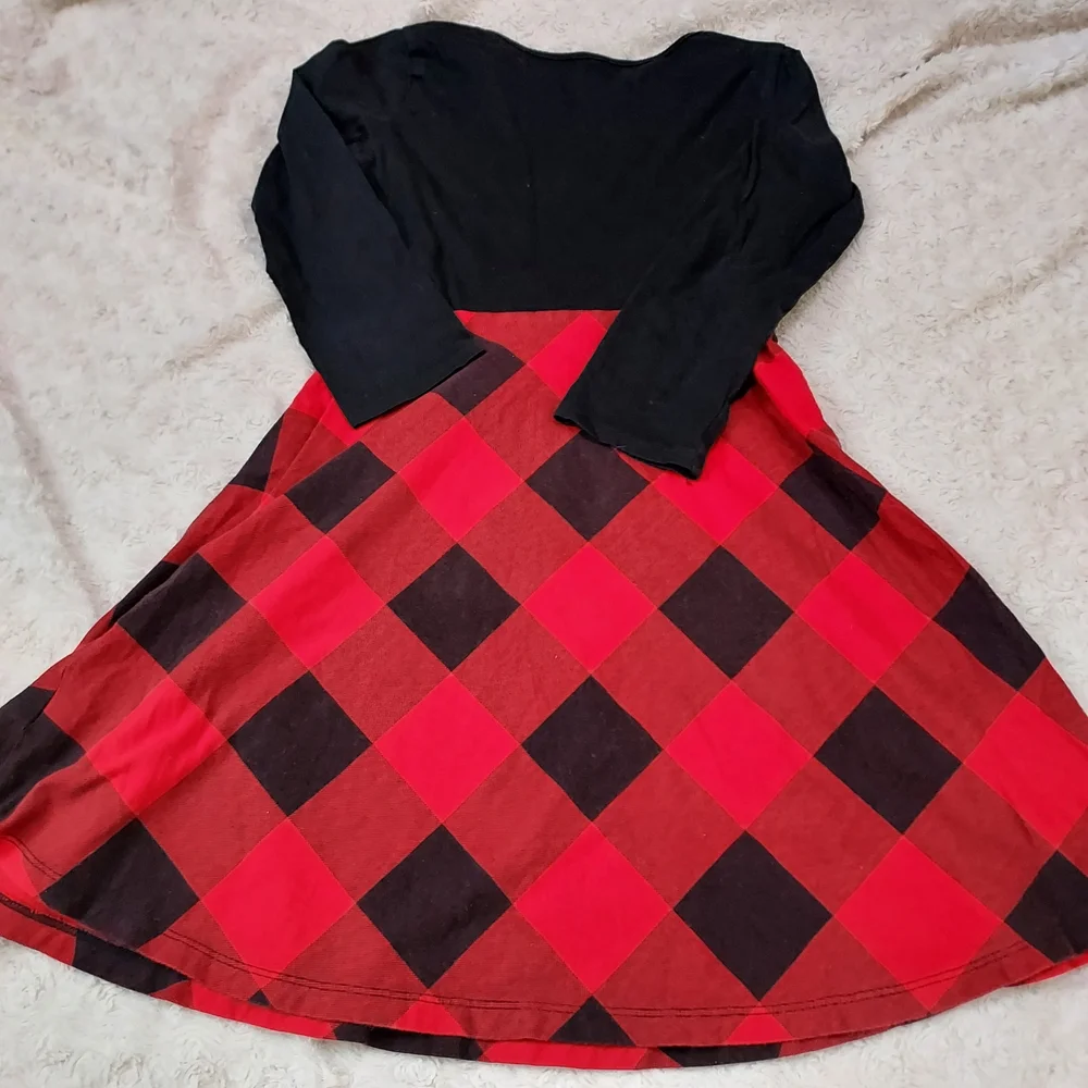 Old Navy Girls Fit & Flare Red Black Buffalo Plaid Dress Party Holiday Casual